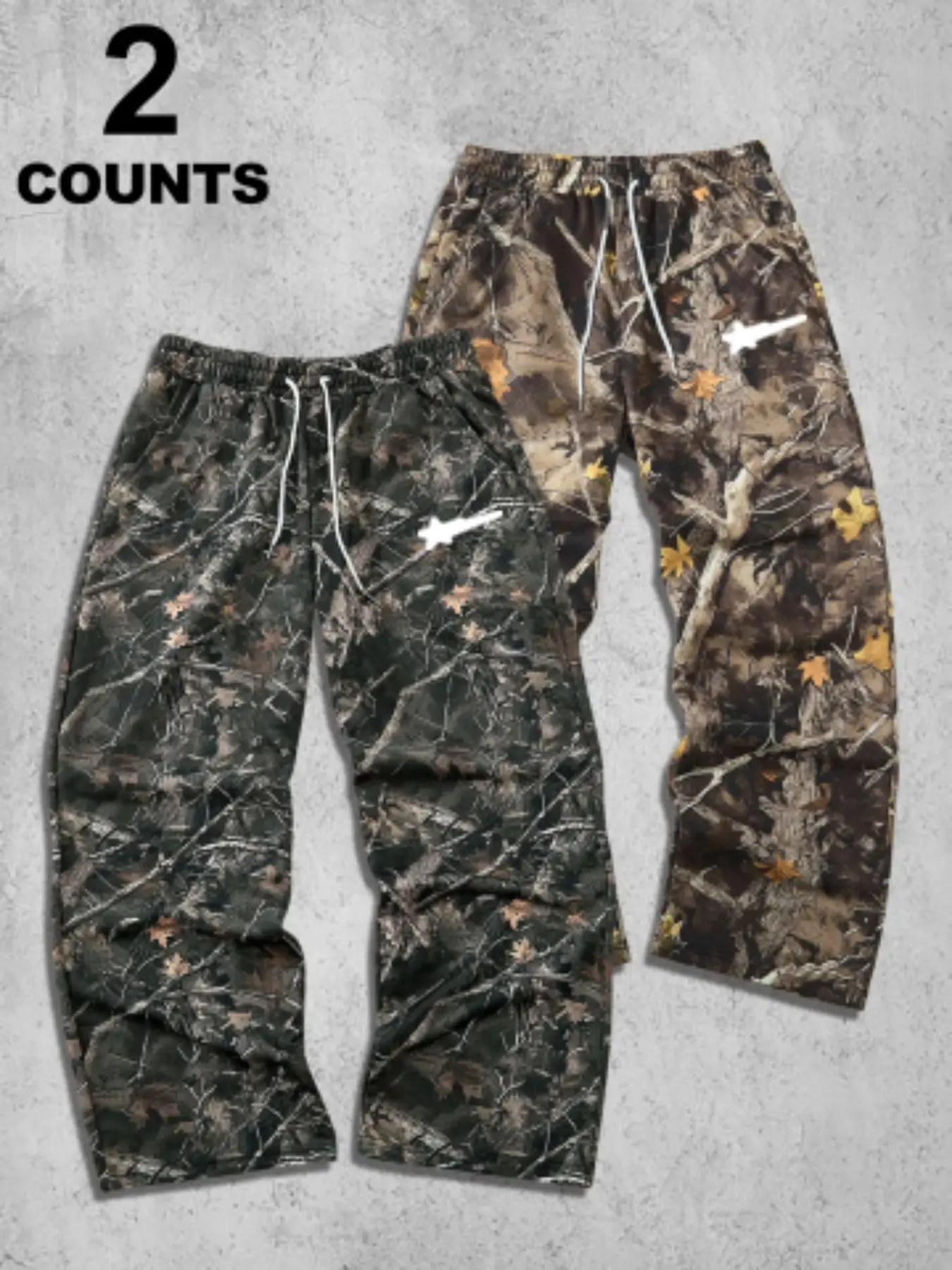 Men's Casual Camouflage Long Pants Set, Bottoms Set, Loose Fit Star Leaf Pattern, Drawstring Wide Leg, All Season Wear, Graphic Print, Fashionable Men's Clothing, Trouser, Casual Outfit Set