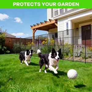 8 Pack No-Dig Metal Garden Fence with Door, 48in Height Total 17.7ft Length, 48in x 27in Per Panel, Decorative Pet & Dog Barrier Fencing, Outdoor Playpen for Yard Patio, Black