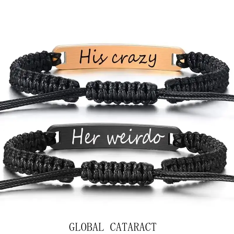 GLOBAL  Black steel brand bracelet, handmade woven spherical magnetic suction stainless steel heart studded  couple bracelet set