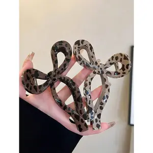 Leopard Print Bow Hair Clips Set, Large Size Hair Claw, Suitable for Daily Commute, Makeup, Travel, Photography, Versatile Headwear Accessories