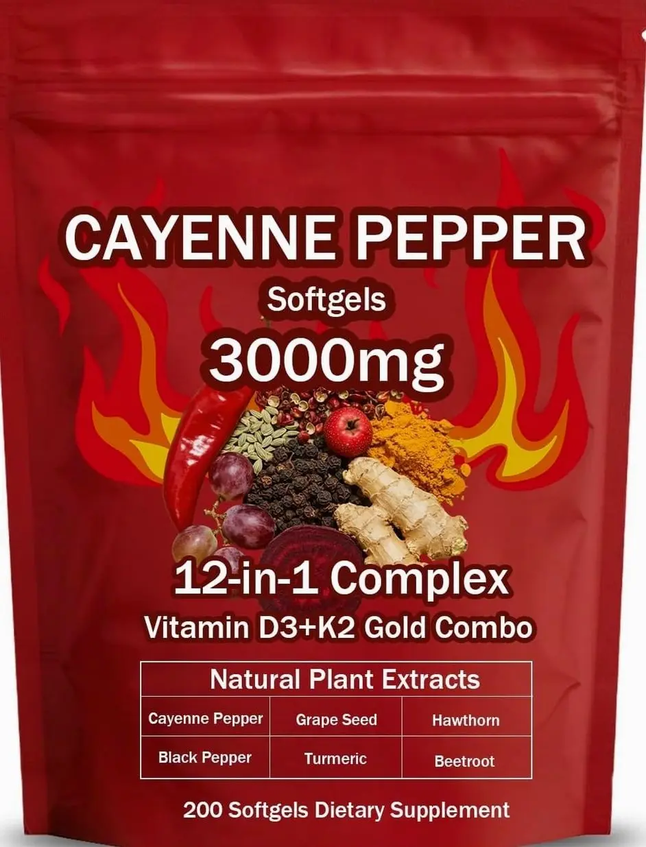 Cayenne Pepper Softgels Supplement, Supports Leg Vein, Heart and Blood Vessel Health, with Vitamin E D3+K2 and Extracts of Grape Seed, Hawthorn, Beetroot and Others (1)undefined