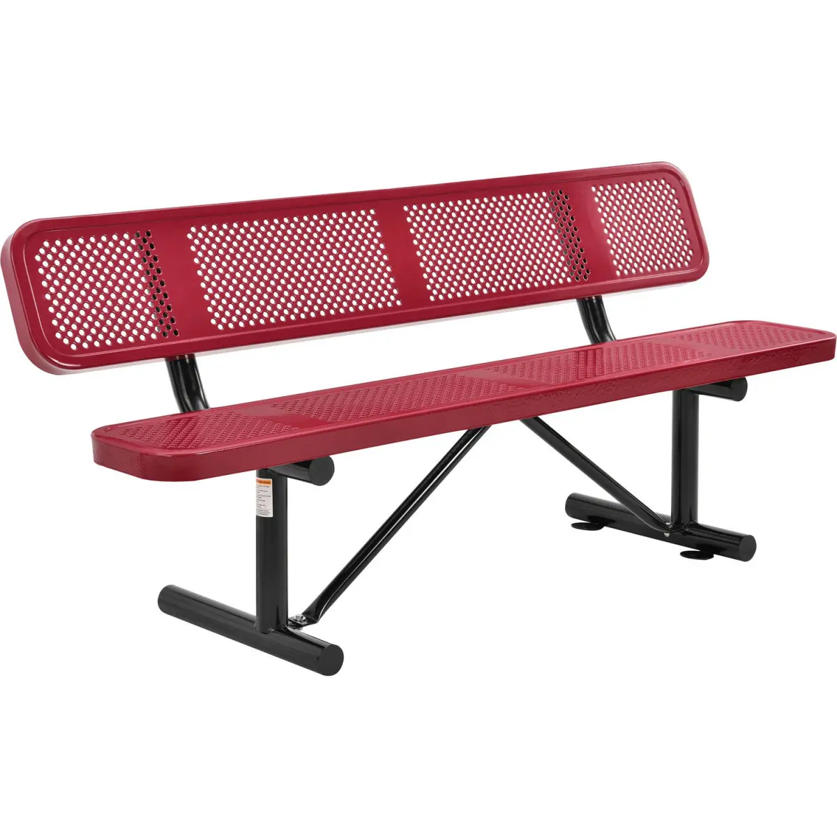Global Industrial 6 ft. Outdoor Steel Picnic Bench with Backrest & Perforated Metal - Red