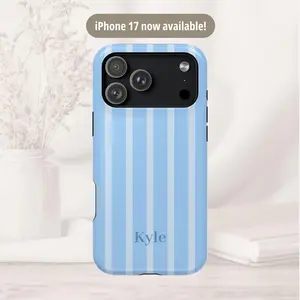 Blue Striped Personalized iPhone 17 16 15 14 13 Case, Custom Monogram Name Initials, Aesthetic Preppy Phone Case Retro Stripes gift for her men's cool gadgets iphone 17 pro max cases girls