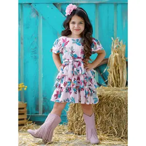 Garden Party Pink Floral Tiered Ruffle Dress