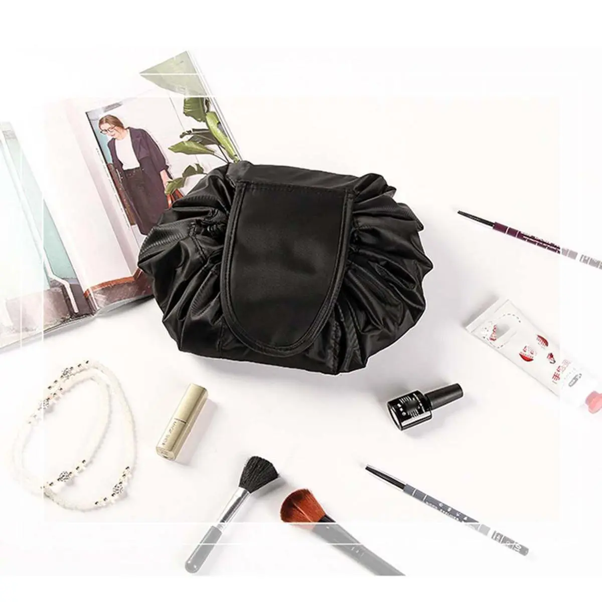 Women's Large Drawstring Cosmetics Bag - Makeup Organizer Pouch, Travel Beauty Bag for Toiletry & Travel Essential Storage