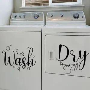 1 Sheet Cute Cartoon Wash & Dry Letter Pattern Wall Sticker, Laundry Room Flush & Fold Sign, Wall Decorative Sticker For Laundry Room, Wall Art Stickers