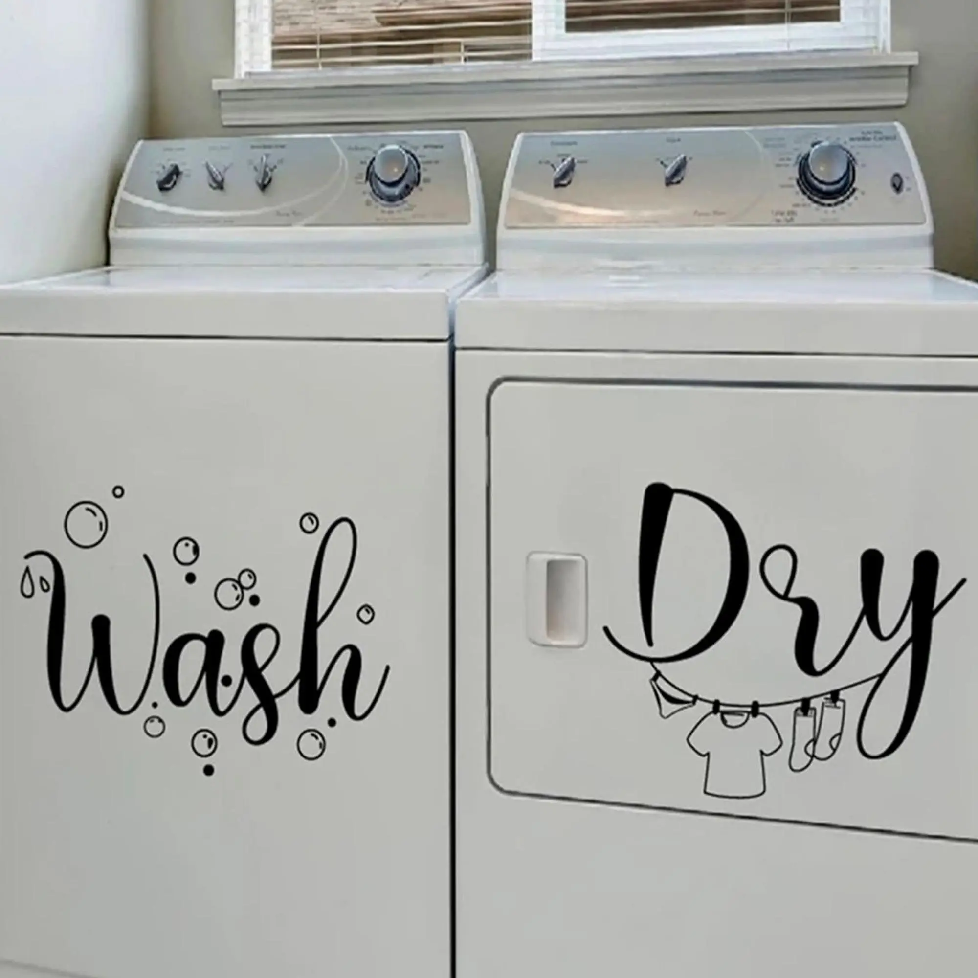 1 Sheet Cute Cartoon Wash & Dry Letter Pattern Wall Sticker, Laundry Room Flush & Fold Sign, Wall Decorative Sticker For Laundry Room