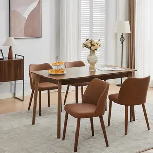 Garvee Leather Dining Chairs Set of 4 Upholstered PU Dining Chair with Wood Legs, Wing Backrest, Wooden Kitchen Chairs with Thick Cushions, Leveling Feet for Dining Room, Living Room, Brown