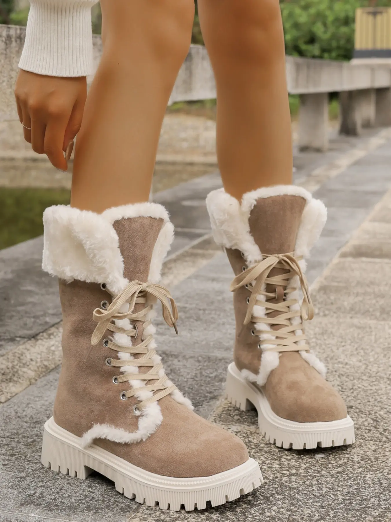 Women's Winter Warm Snow Boots Comfortable Plush Lined Thick Rubber Sole Mid-Calf Round Toe Lace-Up Design, College Style, Cozy Occasions, All Match Boots, Footwear