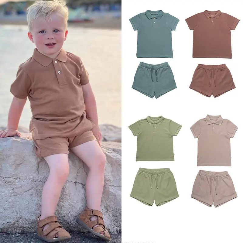 zip neck Tshirt and short outfit infant and junior boy clothes for summer