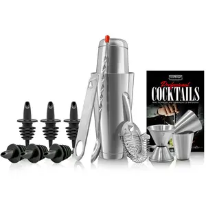 15-Piece Cocktail Shaker Set - Silver | Stainless Steel Bartender Kit with 18oz & 28oz Shakers, Jigger, Strainer, Bar Spoon & Accessories - Dishwasher Safe - Perfect Gift