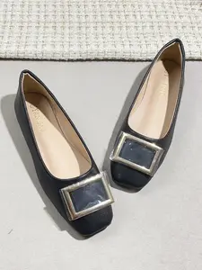 Women's Square Toe Ballet Flats, Soft Artificial Leather, Buckle, Comfortable Rubber Sole, Casual All-Season Shoes