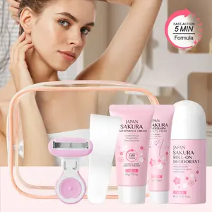 LAIKOU Japan Sakura Underarm Beauty & Hair Removal Set: Body Hair Remover, Cream, Deodorant, Razor & Large Pink Waterproof Carry Bag, Long Lasting Freshness, Gentle Hair Removal, Hair Removal Solution