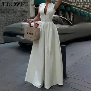 Women's high waist loose pocket solid color zipper V-neck jumpsuit, multi-color, can be worn in all seasons, if you have a full bust, it is recommended to order a larger size, suitable for multiple occasions（gift）
