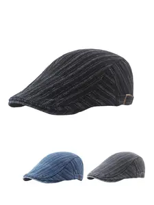 Unisex Vintage Striped Pattern Beret, Casual Street Style Beret Hat for Men & Women, Fashion Accessories for Daily Wear