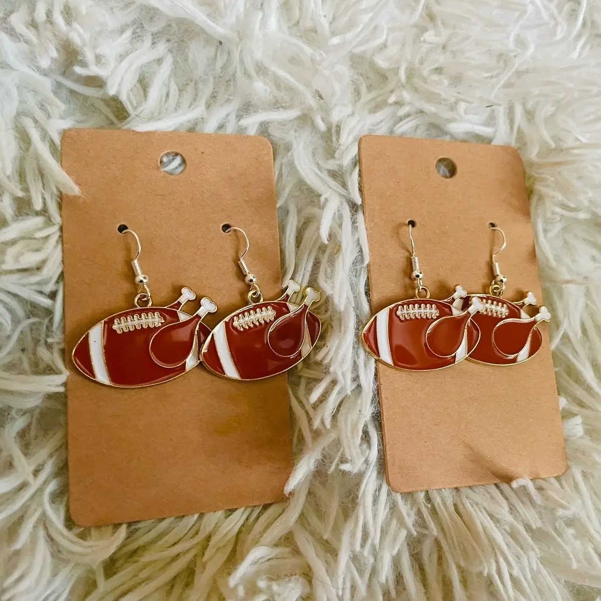 Turkey football thanksgiving hook earrings gift
