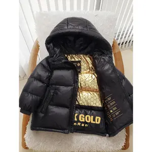 Warm Winter Jacket for Girls Ages 3-12 Black Golden Honeycomb Pattern Hooded Coat Thickened Polyester Filled Puffer Jacket with Zipper Front Casual Outerwear Kids Coats TikTok Viral