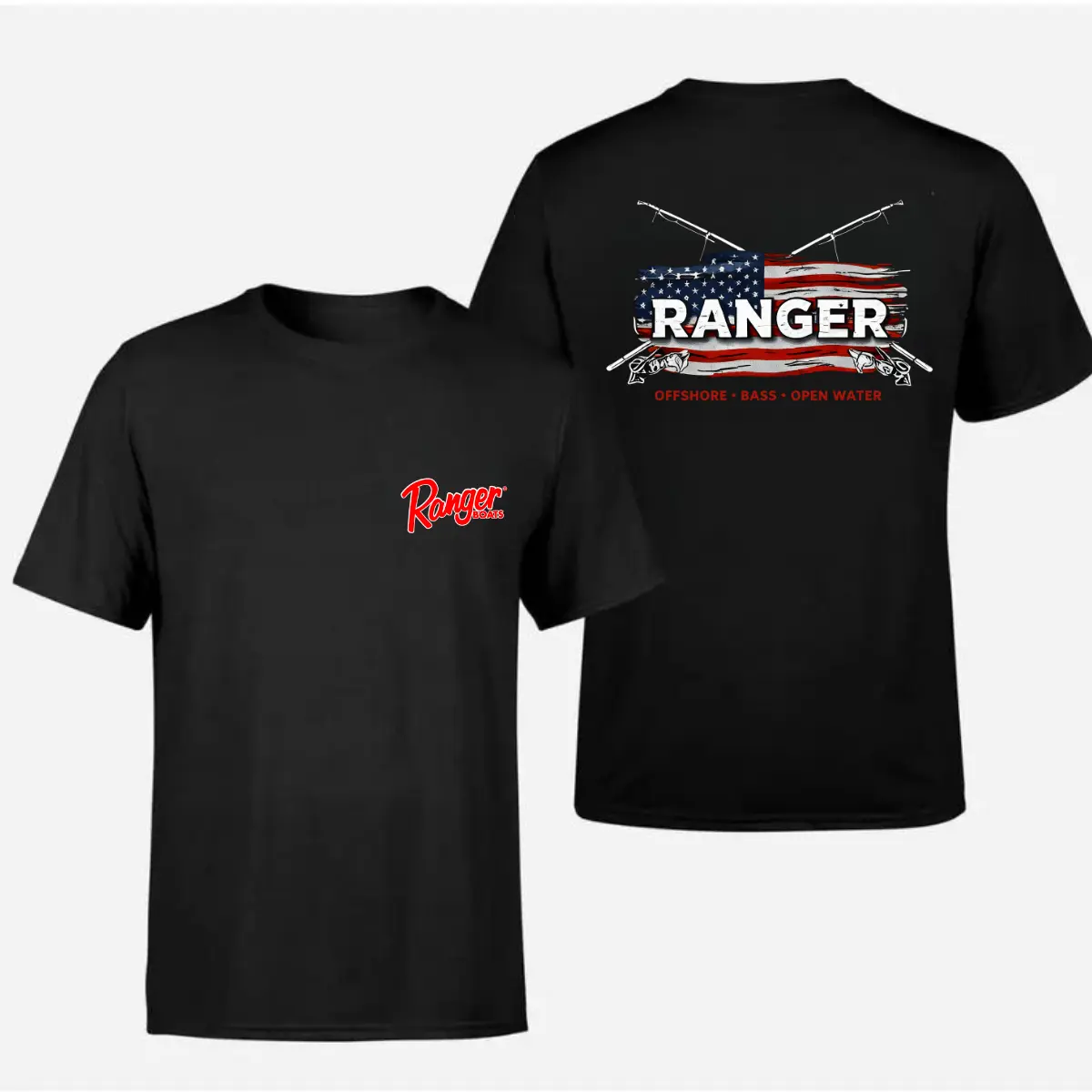 [New Arrival] AFTCO x Ranger Fishing Boats Graphic T-Shirt – Flag Camo Tee, Unisex Soft Cotton Blend, Outdoor Performance Shirt