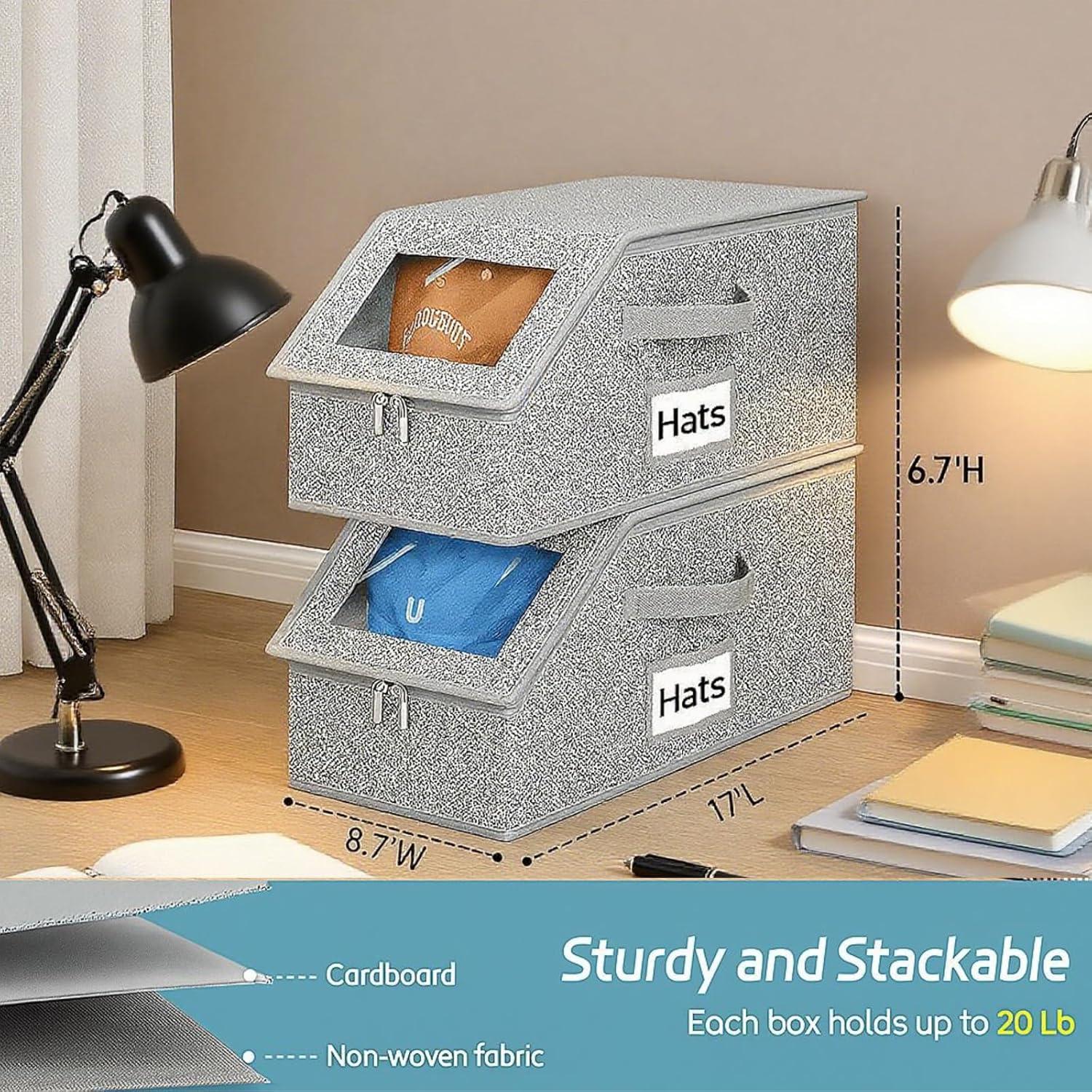 Stackable Baseball Cap Storage Box, Large Capacity Holds Up to 12 Hats, Durable Foldable Cardboard Hat Organizer, Dustproof Space Saving Versatile Hat & Toy Storage Solution for Home Bedroom Wardrobe