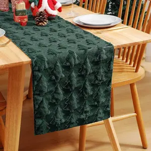 🎄 Christmas Tree Table Runner | Sequin Holiday Centerpiece | Soft Chenille Fabric | Xmas Dining Decor (Red Green White)