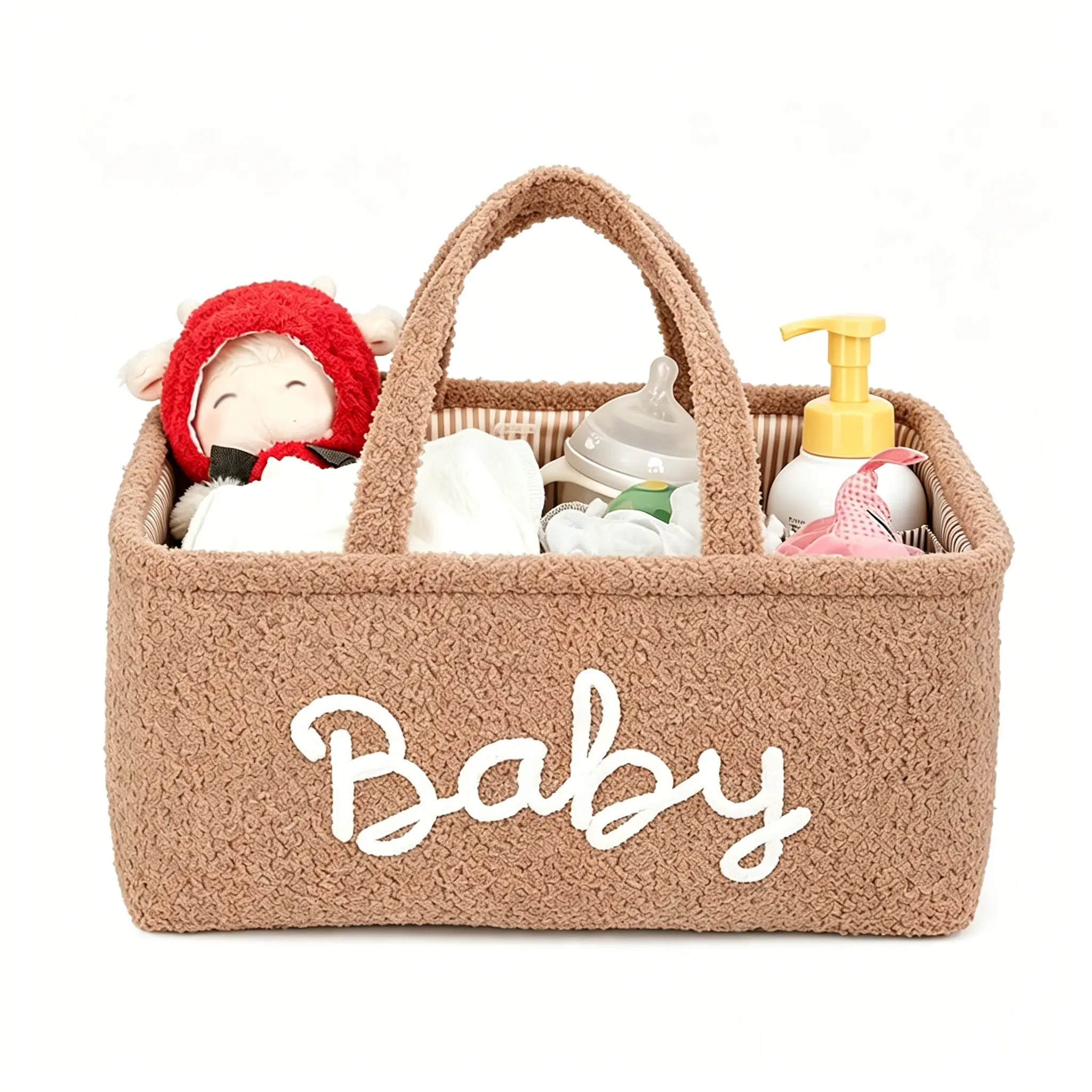 Woven Baby Storage Basket, Handheld Diaper Organizer, Large Capacity, Embroidered 'baby' Design, Decorative Storage Basket, Nursery Aesthetic Sorting Basket, Baskets For Organizing, Basket With Handles