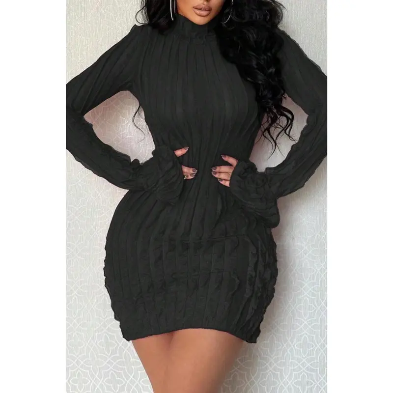 black floral maxi dresses Plus Size 3/4 Sleeve Ruffle Deep V-Neck A-Line Midi Wedding Guest Dress main image 0
