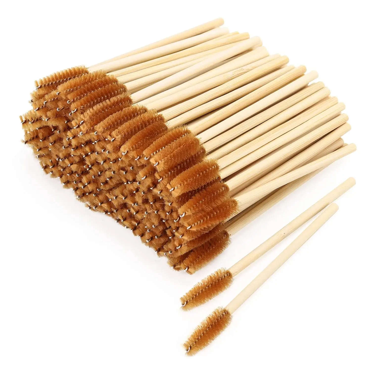150 Disposable Mascara Wands Eyelash Brush Spoolies for Eye Lash Extension Eyebrow Bamboo Stick Brown