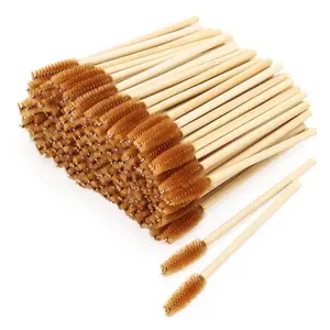 150 Disposable Mascara Wands Eyelash Brush Spoolies for Eye Lash Extension Eyebrow Bamboo Stick Brown