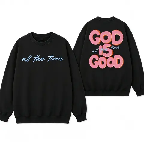 Women's 230gsm Heavyweight Washed 100% Cotton Stylish T-Shirt - Round Neck, Short Sleeve, Double-Sided "GOD IS GOOD" Graphic Print, Retro Vintage Streetwear Relaxed Fit, Soft, Breathable, Gradient, Church-Ready; Men's Option