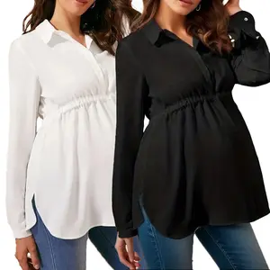 Solid Color V-Neck Long Sleeve Maternity Blouse – Chic & Comfortable Pregnancy Fashion | Cute Pregnancy Tops | Maternity Clothes for Work | Stylish Long Sleeve Maternity Shirt