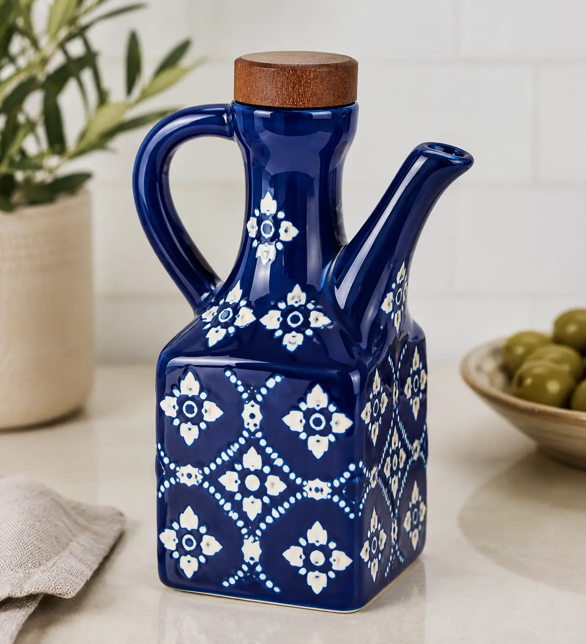 Mediterranean Blue Ceramic Oil & Vinegar Cruet