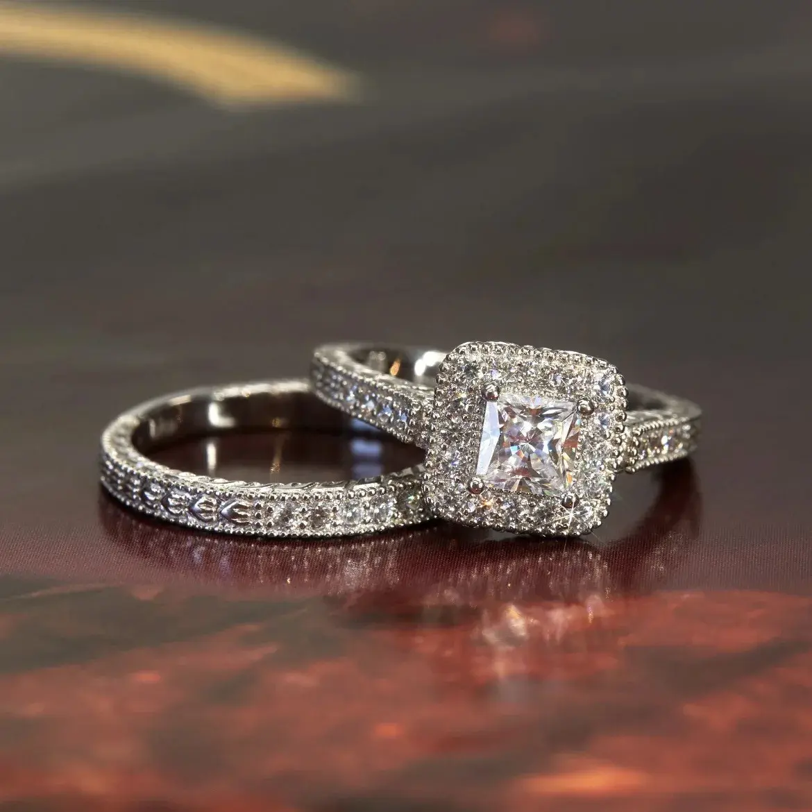 New Fashion Women's Wedding Zircon Ring Romantic Set Brilliant Zirconia Luxury Accessories Exquisite Bridal Jewelry Wholesale