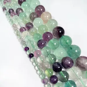 Natural Fluorite Gemstone Smooth Round Loose Beads 15.5 Inches Long AAA Quality for DIY Jewelry Making Bracelet Necklace Earrings Semi Precious Stone Spacer Beads