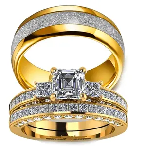 Fashion couple rings, Classic stainless steel men's rings, women's rings with Cubic Zirconia stones, suitable for weddings, engagements