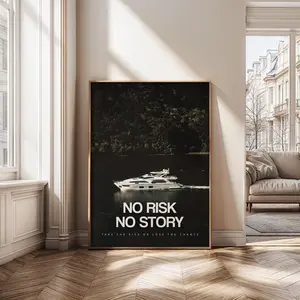 No Risk No Story Print, Motivational Wall Art – Luxury Yacht Success Quote Poster, Entrepreneur Office Decor