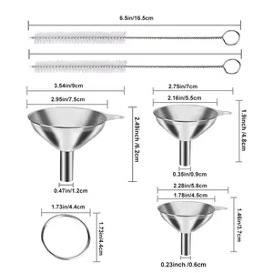 Metal Stainless Steel Funnel, Large Medium Small Funnel Set of 3, Food Grade Mini Funnels for Kitchen Use Filling Bottles Flask Cooking, 2 Brushes