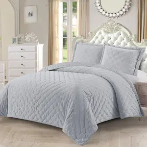 Velvet Coverlet/Quilt Set - Fluffy Gray Full/Queen