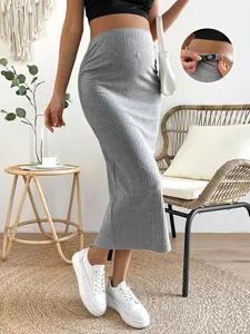 Summer Comfortable Casual Versatile Maternity Grey Dress, Slim Fit Hip-Hugging Skirt for Pregnant Women
