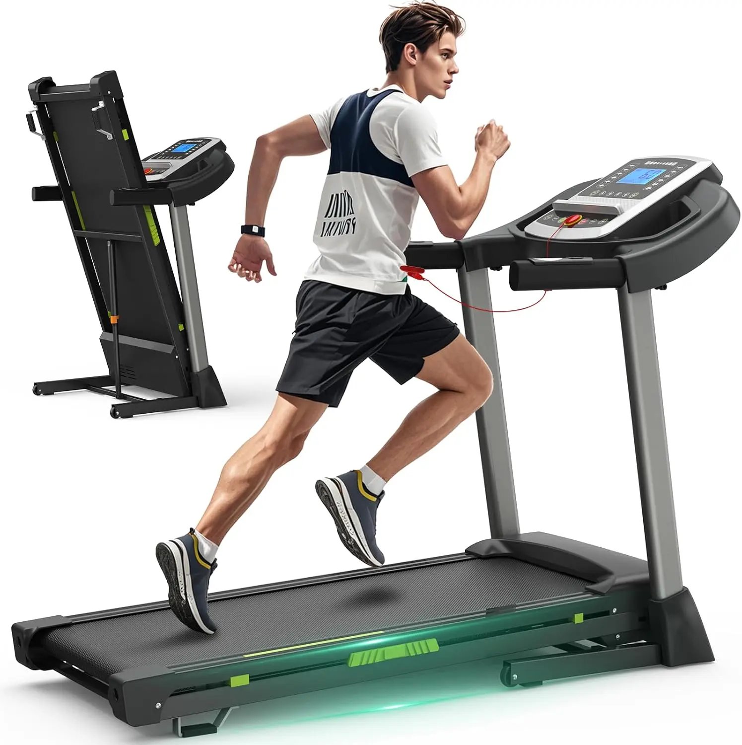 Bellemave Folding Walking Treadmill, Steel Frame Machine for Home, 3.5HP Motor with Incline and Bluetooth, 330 LBS Weight Capacity