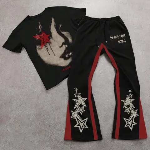 Men's Graphic Print Tee & Pants Two-piece Set, Loose Street Fashion Casual Crew Neck Short Sleeve T-shirt & Pants for Daily Wear, Men's Summer Clothes