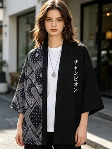 Women's Harajuku Style Japanese Kimono Open Closure Top, Plaid Pattern, Loose Fit, Elegant Summer Cosplay Clothing