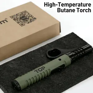 Outdoor Camping Butane Torch Lighter, Heavy-Duty Windproof Igniter with Adjustable Blue Flame And Safety Lock, High-Temperature 2000°C Portable Refillable Lighter for BBQ, Baking, Fireplace, Gas Stove And Survival Use (Butane Gas Not Included)