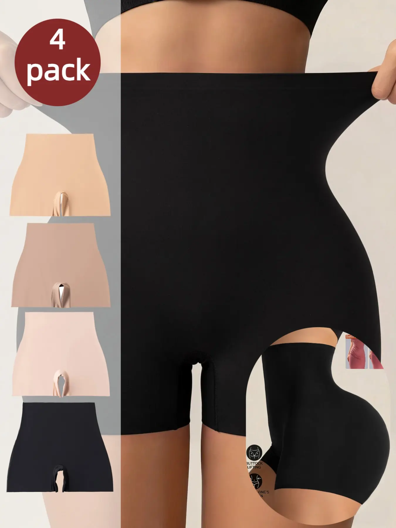 Women's High-Waist Slimming Compression Shapewear Pants, Belly Control Butt Lifting Seamless Casual Comfortable Underwear, Breathable All-Seasons 4-Pack