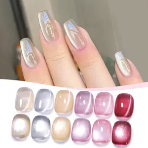 BORN PRETTY  7ml 6PCS Water Light Cat Magnetic Gel Nail Polish Holographic Glitter Pastel Red Purple Pink Nude Silver Nail Art French Manicure Salon Style DIY Gel X Nail Kit Cat Eye Gel Polish