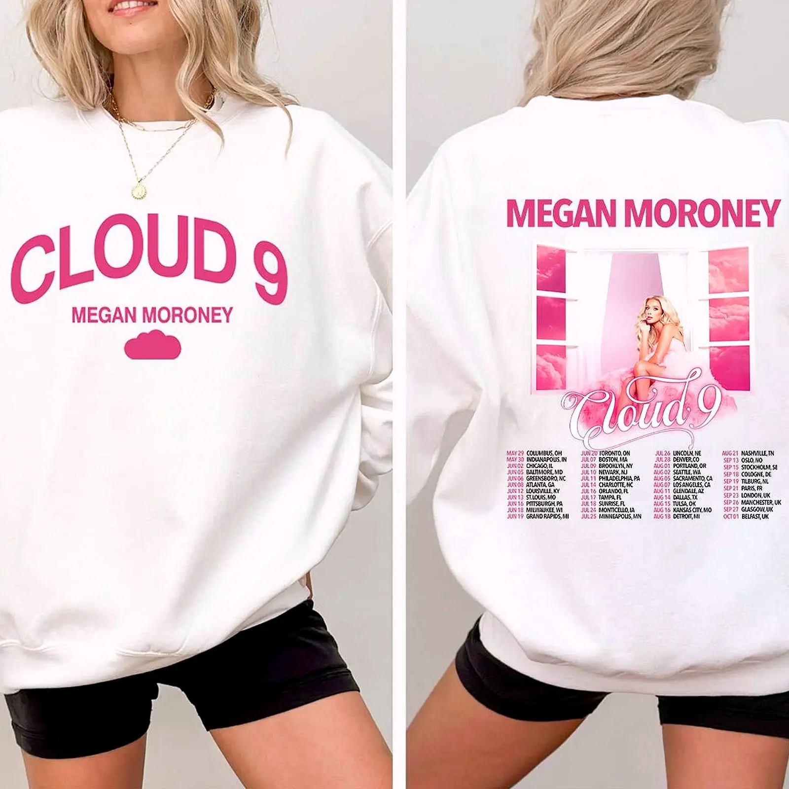 Megan Moroney The Cloud 9 Tour 2026 2 Sided Graphic Sweater Casual Fleece Fabric Crewneck Pullover Sweatshirt Tops Trendy for Women for Men