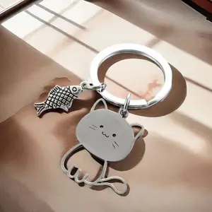 Adorable Keychain Featuring a Cartoon Cat And Fish, Perfect As a Unisex Backpack Accessory Or Gift