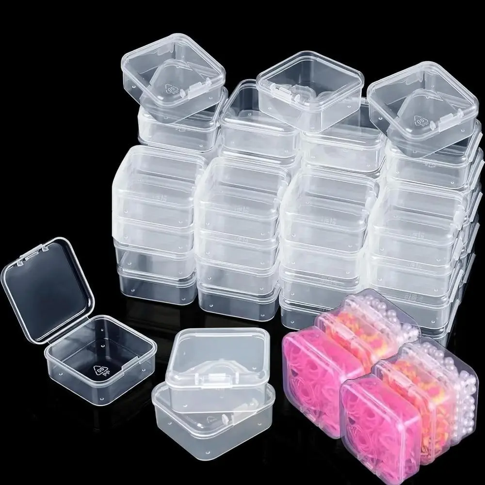 54 Pcs Clear Small Plastic Containers with Hinged Lid 1.7 x 1.7 x 0.79 Inches Transparent Storage Boxes for Organizing Jewelry, Beads, Crafts, and Small Items