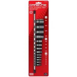 CARBYNE 13 Piece External Torx (eTorx, Female Torx) Socket Set, E4 to E24 | Chrome Vanadium Steel, 1/4, 3/8 & 1/2 inch Drive • From a Family-Run Tool Company Based in the U.S.A.
