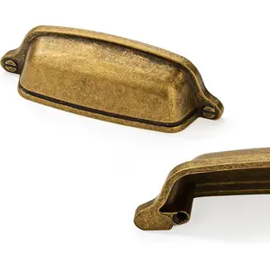 10 Pack 3 inch(76 mm) Antique Brass Cabinet Cup Pulls Aged Gold Drawer Pulls Kitchen Hardware Vintage Brass Cabinet Handles Drawer Handles Knobs Bin Cup Pull.