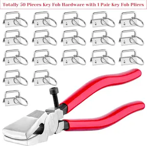 Pack Of 50 1 Inch Lanyard Keychain Hardware with Key Fob Pliers Tool for Keychain and Wristlet Clamp Hardware Supplies,DIY Crafting Accessories, Keychain Accessories